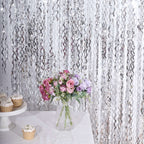 Metallic Silver Wavy Foil Fringe Party Backdrop, Curly Tinsel Streamer Photo Booth Curtain - 3ftx6ft - Bell Racket Store