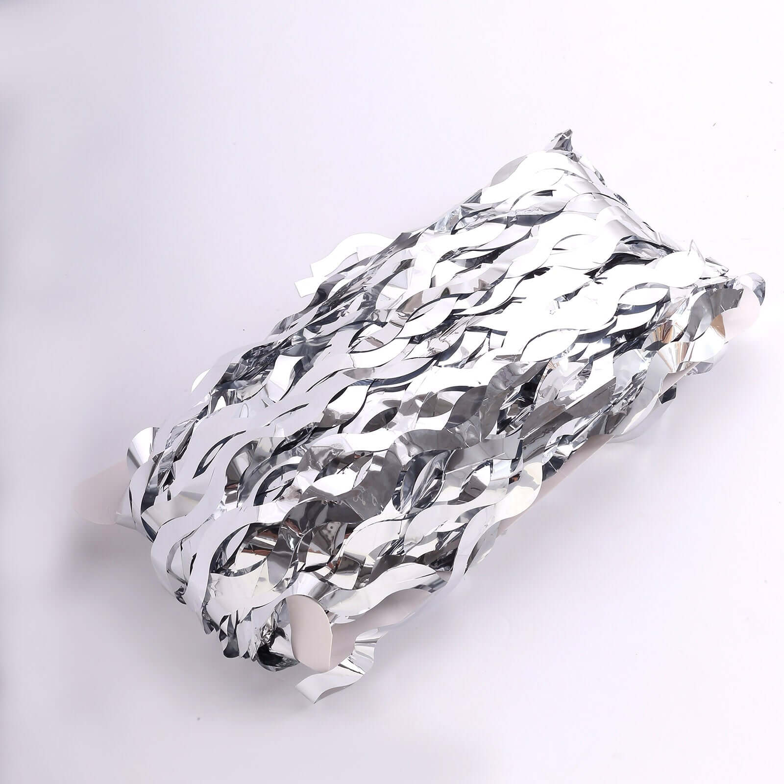 Metallic Silver Wavy Foil Fringe Party Backdrop, Curly Tinsel Streamer Photo Booth Curtain - 3ftx6ft - Bell Racket Store