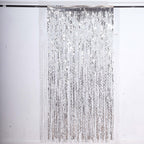 Metallic Silver Wavy Foil Fringe Party Backdrop, Curly Tinsel Streamer Photo Booth Curtain - 3ftx6ft - Bell Racket Store