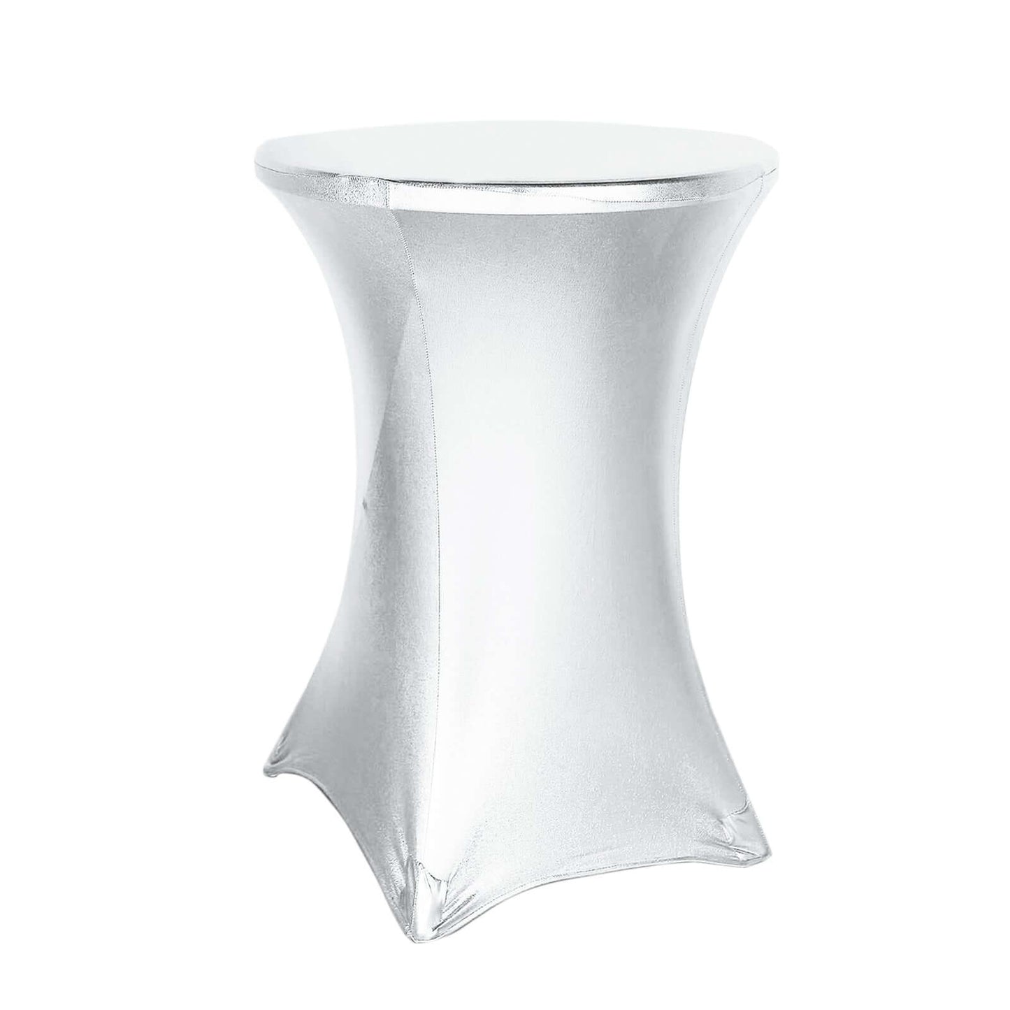 Metallic Spandex 30" Fitted Round Cocktail Table Cover Silver Highboy Tablecloth - Stretch Fit & Water-Resistant