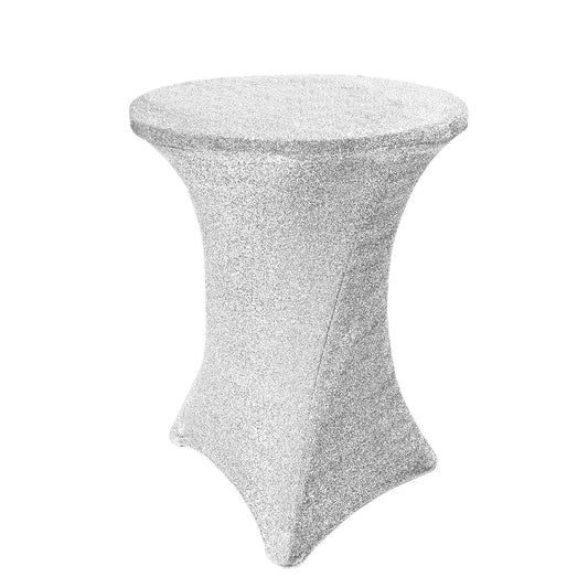 Metallic Spandex 36" Fitted Glitter Round Cocktail Table Cover Silver - Stretch Fit for High Top Tables - NestOCart