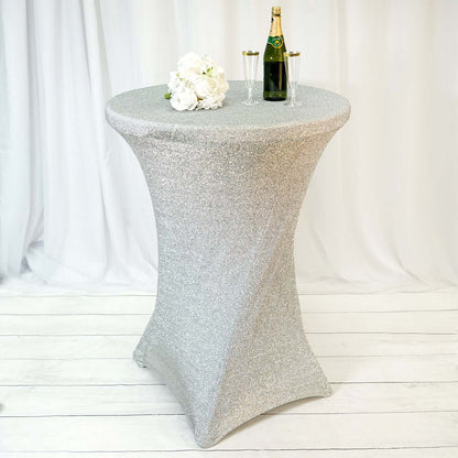 Metallic Spandex 36" Fitted Glitter Round Cocktail Table Cover Silver - Stretch Fit for High Top Tables - NestOCart
