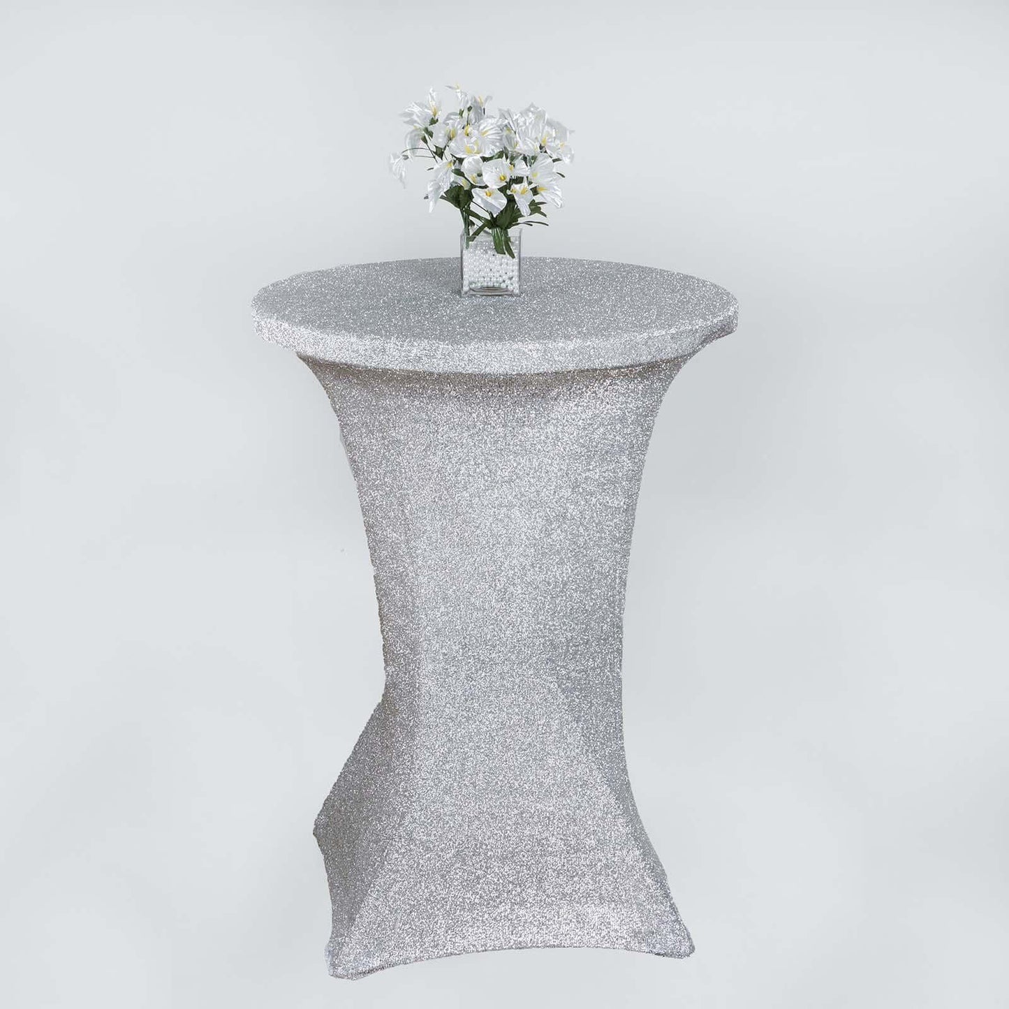 Metallic Spandex 36" Fitted Glitter Round Cocktail Table Cover Silver - Stretch Fit for High Top Tables - NestOCart