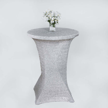 Metallic Spandex 36" Fitted Glitter Round Cocktail Table Cover Silver - Stretch Fit for High Top Tables - NestOCart