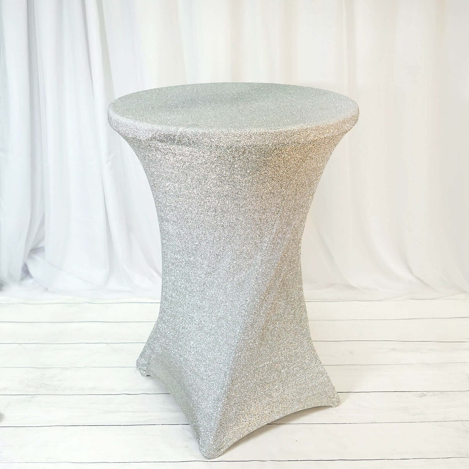 Metallic Spandex 36" Fitted Glitter Round Cocktail Table Cover Silver - Stretch Fit for High Top Tables - NestOCart