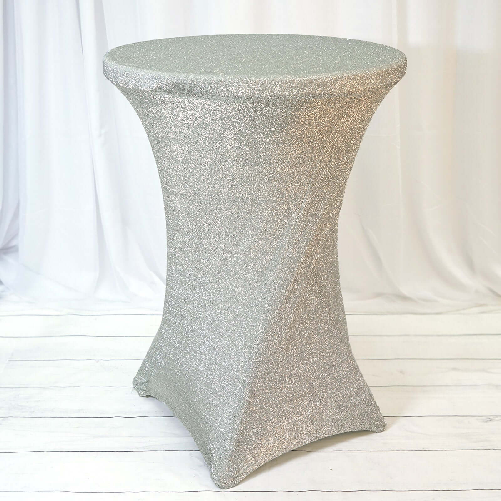 Metallic Spandex 36" Fitted Glitter Round Cocktail Table Cover Silver - Stretch Fit for High Top Tables - NestOCart