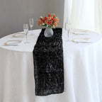 Metallic Tinsel Polyester 12"x108" Table Runner Black - Shimmery Fringe Shag Table Decor - Bell Racket Store
