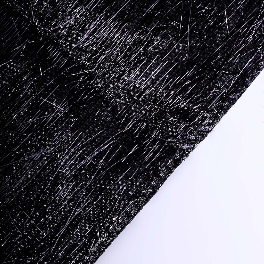 Metallic Tinsel Polyester 12"x108" Table Runner Black - Shimmery Fringe Shag Table Decor - Bell Racket Store