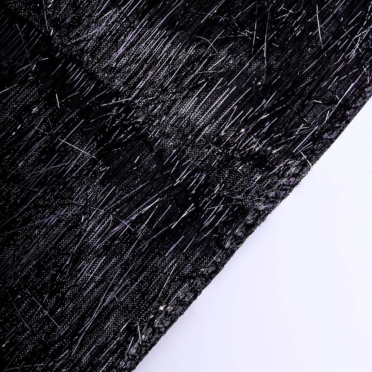Metallic Tinsel Polyester 12"x108" Table Runner Black - Shimmery Fringe Shag Table Decor - Bell Racket Store