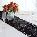 Metallic Tinsel Polyester 12"x108" Table Runner Black - Shimmery Fringe Shag Table Decor - Bell Racket Store