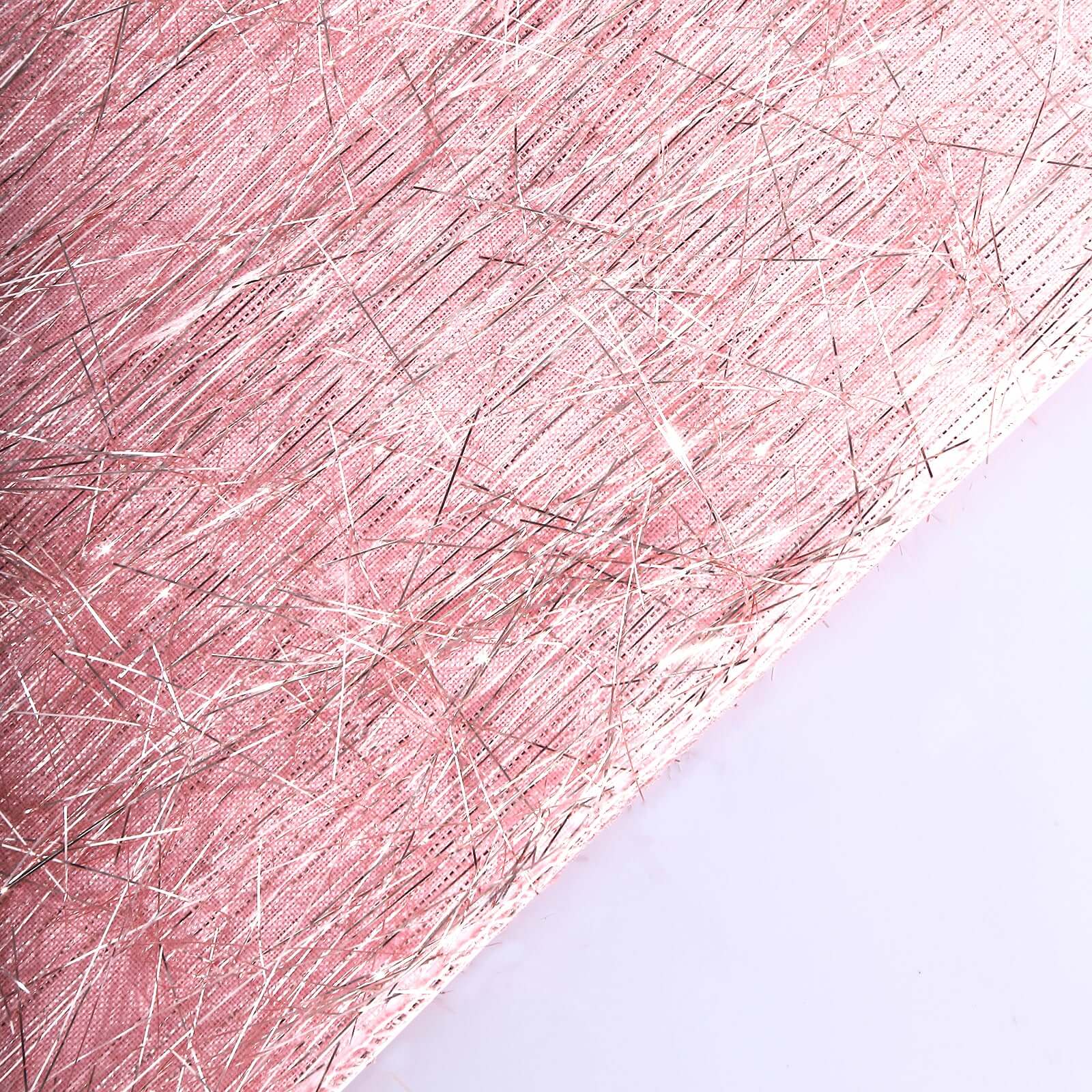 Metallic Tinsel Polyester 12"x108" Table Runner Rose Gold - Shimmery Fringe Shag Table Decor - Bell Racket Store