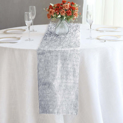 Metallic Tinsel Polyester 12"x108" Table Runner Silver - Shimmery Fringe Shag Table Decor - Bell Racket Store
