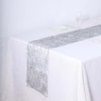 Metallic Tinsel Polyester 12"x108" Table Runner Silver - Shimmery Fringe Shag Table Decor - Bell Racket Store