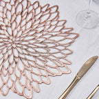 6-Pack Dining Table Mats Floral Design Rose Gold - Metallic Vinyl Round Non-Slip Mats for Tables 15"