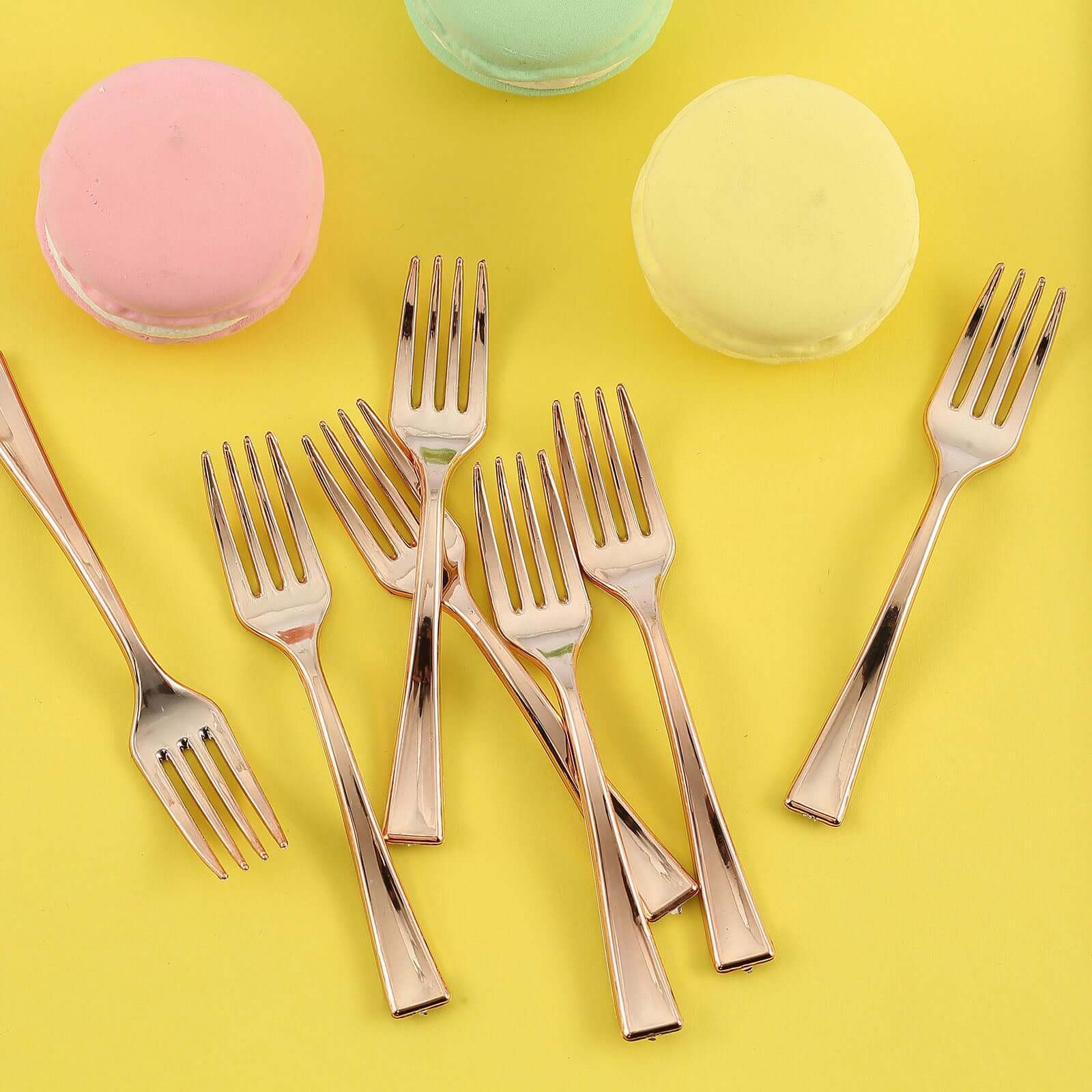 24-Pack Plastic Mini Dessert Forks Rose Gold 4"