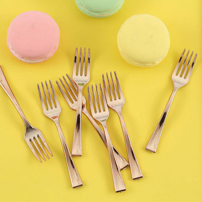 24-Pack Plastic Mini Dessert Forks Rose Gold 4"