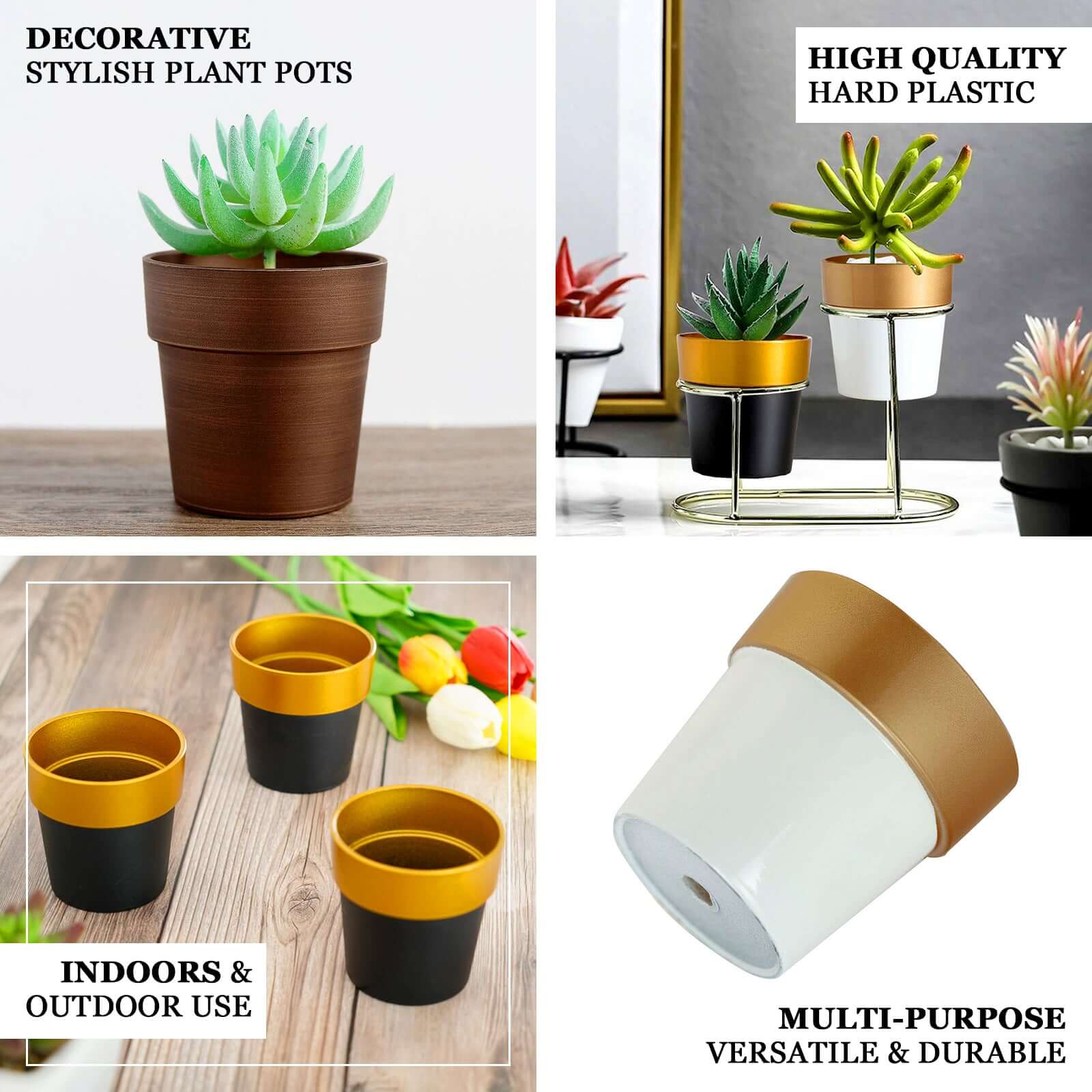 3-Pack Flower Plant Pots Small Design Rustic Brown - Plastic Indoor Decorative Planters 3"