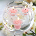 12-Pack Mini Floating Candles Rose Flower Design Pink - Wedding Vase Fillers for Decor 1"