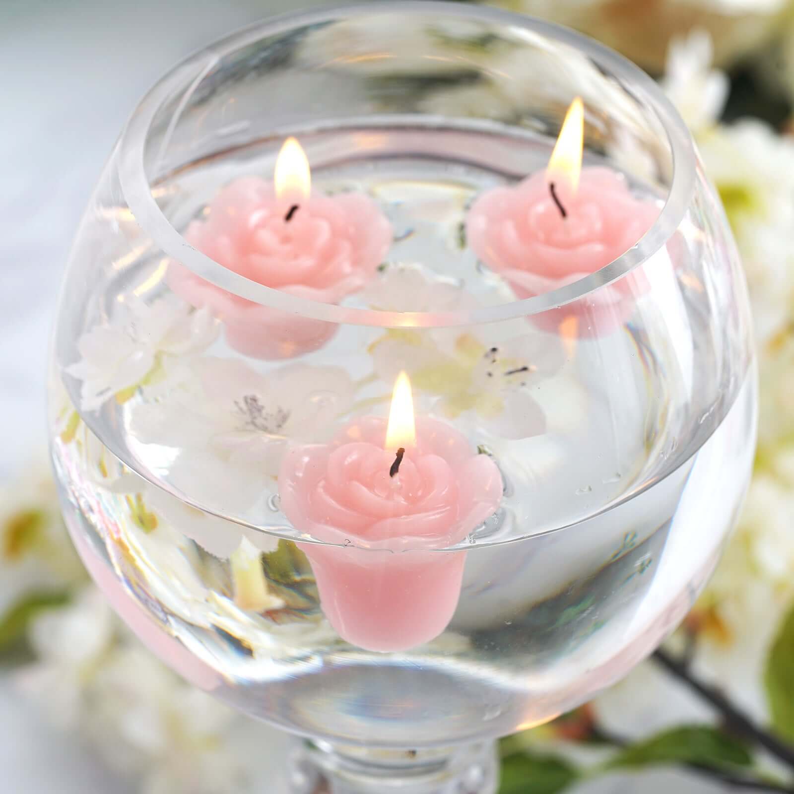 12-Pack Mini Floating Candles Rose Flower Design Pink - Wedding Vase Fillers for Decor 1"