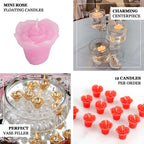 12-Pack Mini Floating Candles Rose Flower Design Pink - Wedding Vase Fillers for Decor 1"