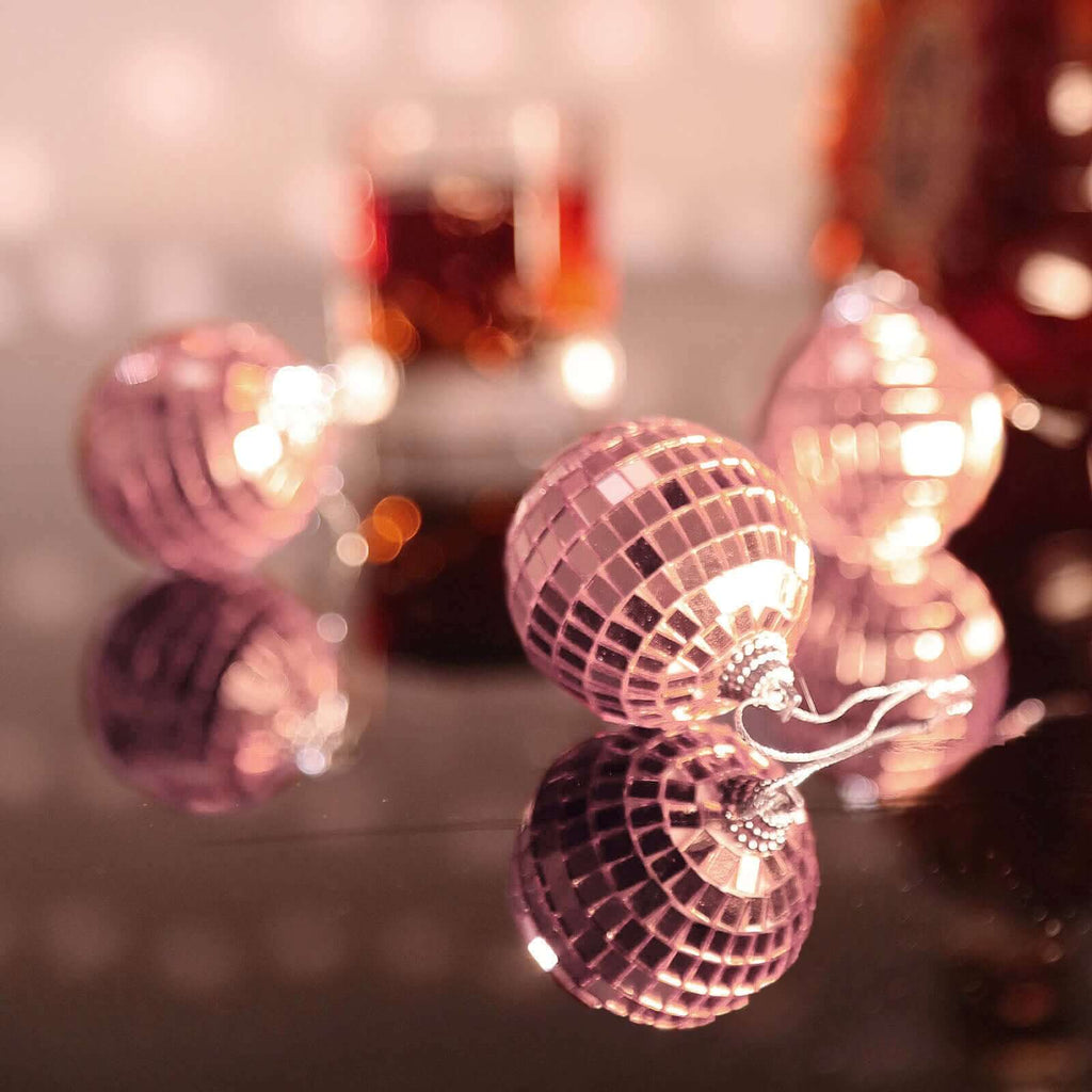 6 Pack 2" Rose Gold Foam Disco Mirror Ball With Hanging Strings, Holiday Christmas Ornaments