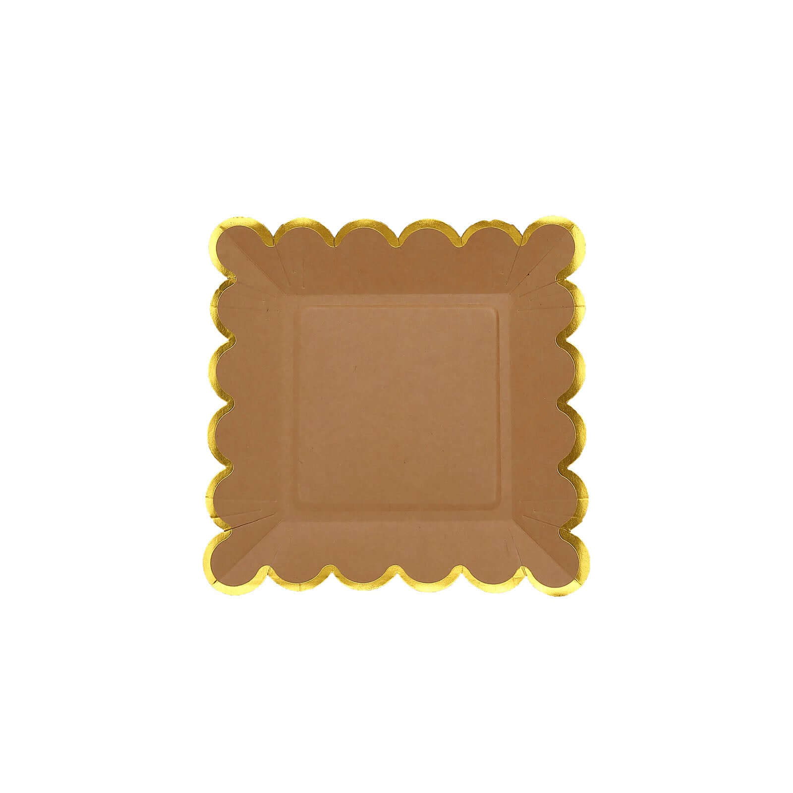 25-Pack Paper 9" Square Dinner Plates in Natural Brown with Gold Scalloped Rim - Disposable Party Plates for Rustic Gatherings & Chic Events