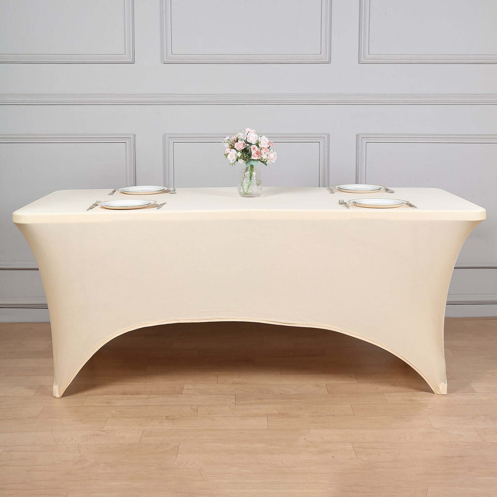 Stretch Spandex 96"x30" Rectangle Table Cover Beige - Durable Form-Fitting Tablecloth