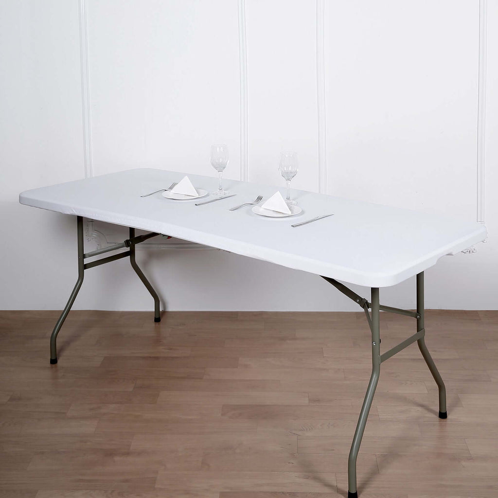 Spandex Rectangle 96"x30" Tablecloth Top Cover White - Stretchy, Wrinkle Free & Fitted Table Topper