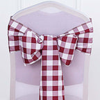 5 Pack Polyester Chair Sashes Burgundy/White Buffalo Plaid - Durable & Reusable Chair Bows 6"x108"