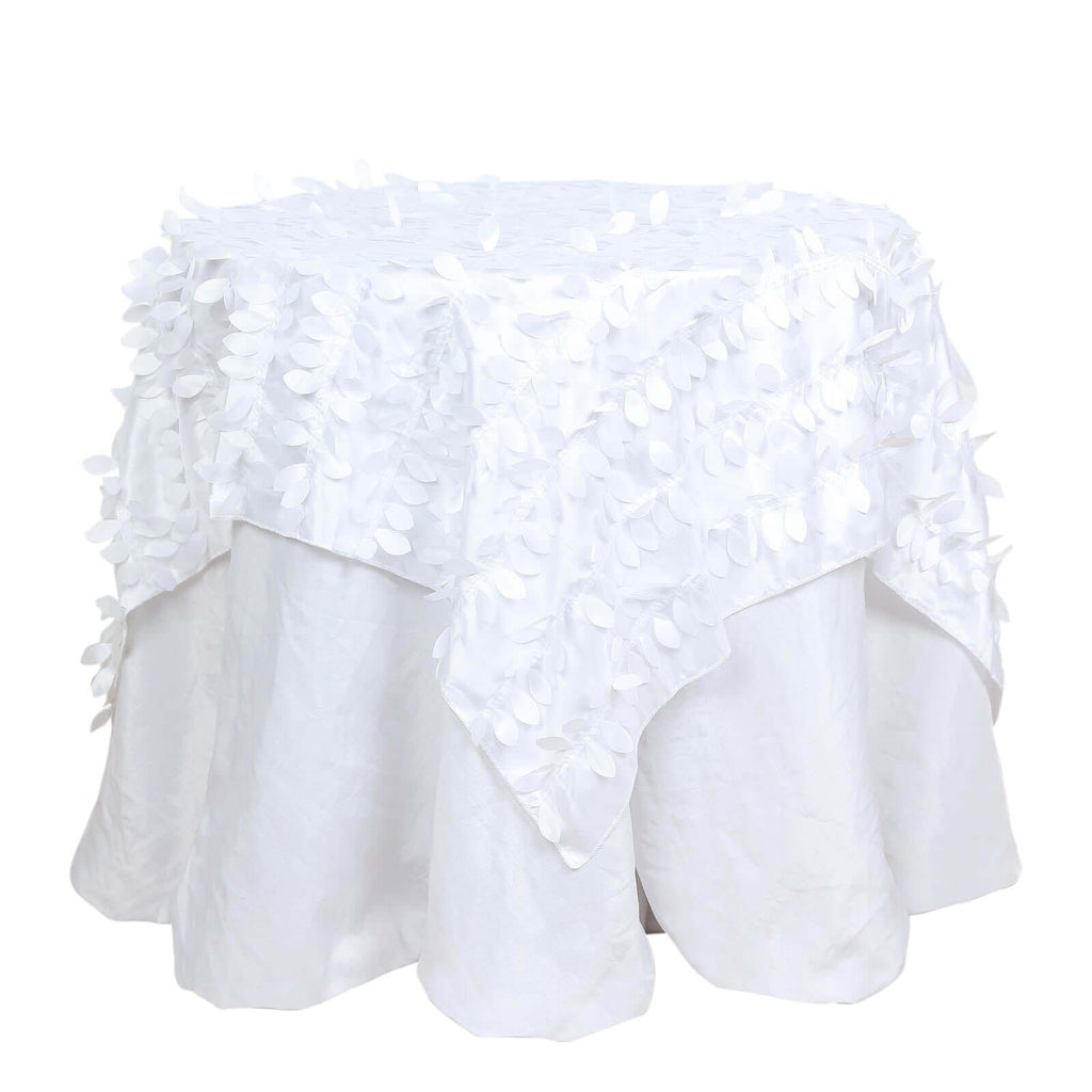 Taffeta 54"x54" Table Overlay Square Tablecloth White | Exquisite 3D Leaf Petal Design for Chic Wedding & Event Decor