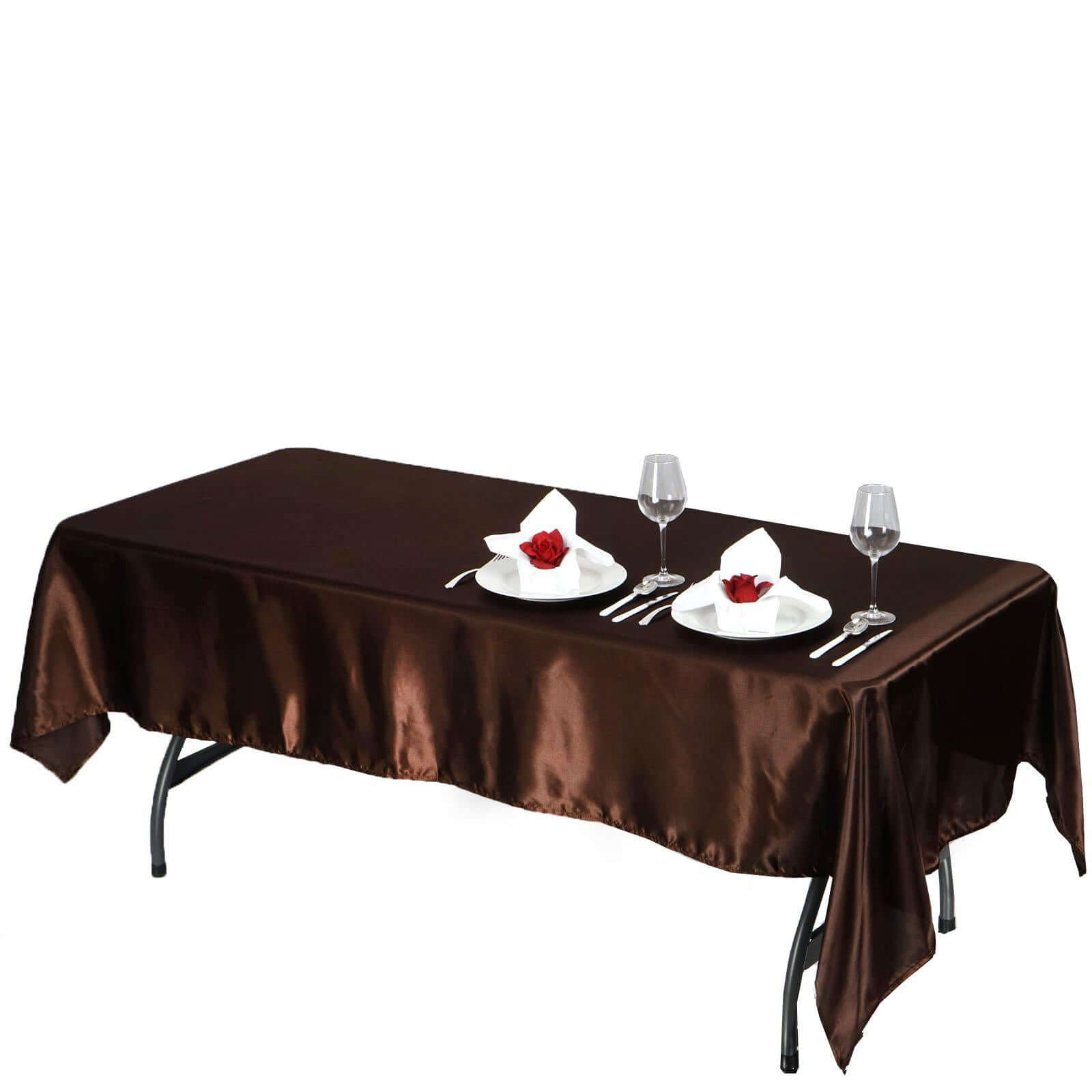 Satin Rectangular 60"x102" Tablecloth Chocolate - Smooth and Lustrous Table Cover