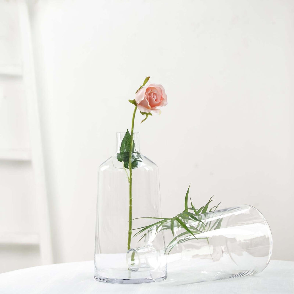 2-Pack Glass Bud Vases Tapered Neck Design Clear - Stylish Floral Table Centerpieces 12"