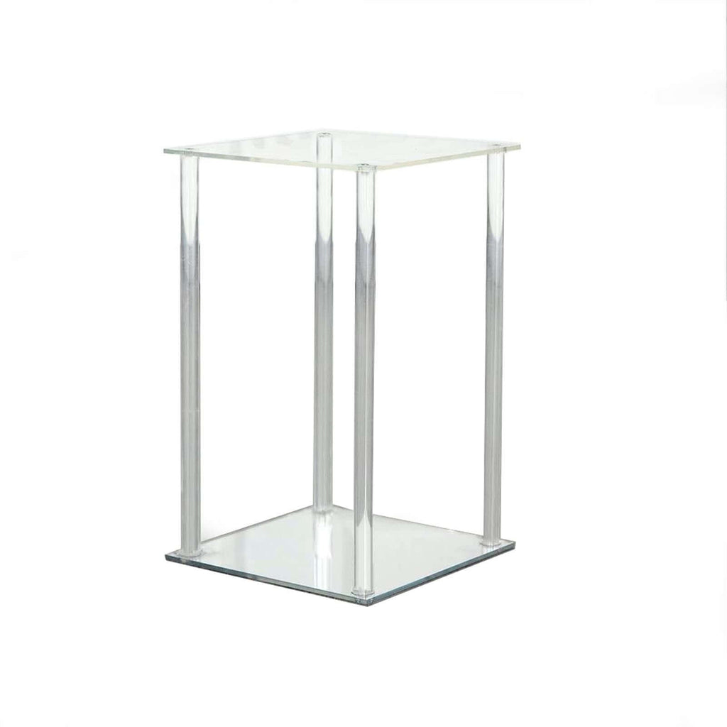 Acrylic Flower Vase Pillar Stand with Square Mirror Base Clear - Stylish Wedding Table Centerpiece 16"