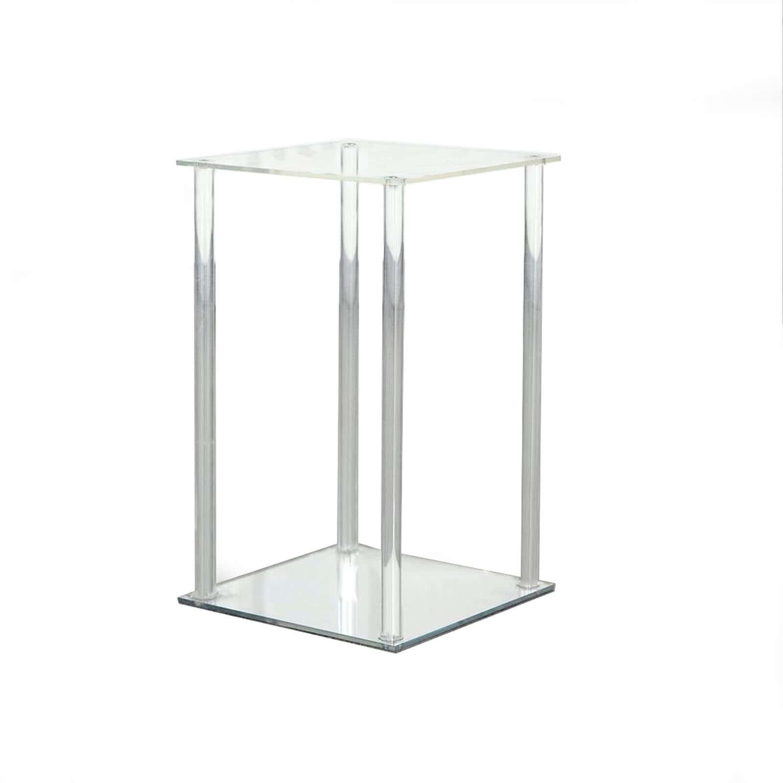 Acrylic Flower Vase Pillar Stand with Square Mirror Base Clear - Stylish Wedding Table Centerpiece 16"