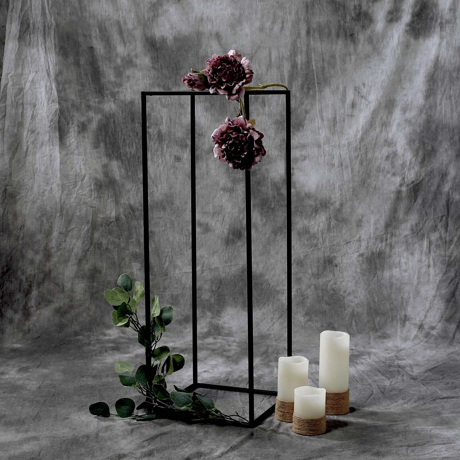 2-Pack Wedding Flower Stand Black Metal Geometric Column Frame Rectangular - Versatile Floral Pedestal for Sophisticated Arrangements 32"