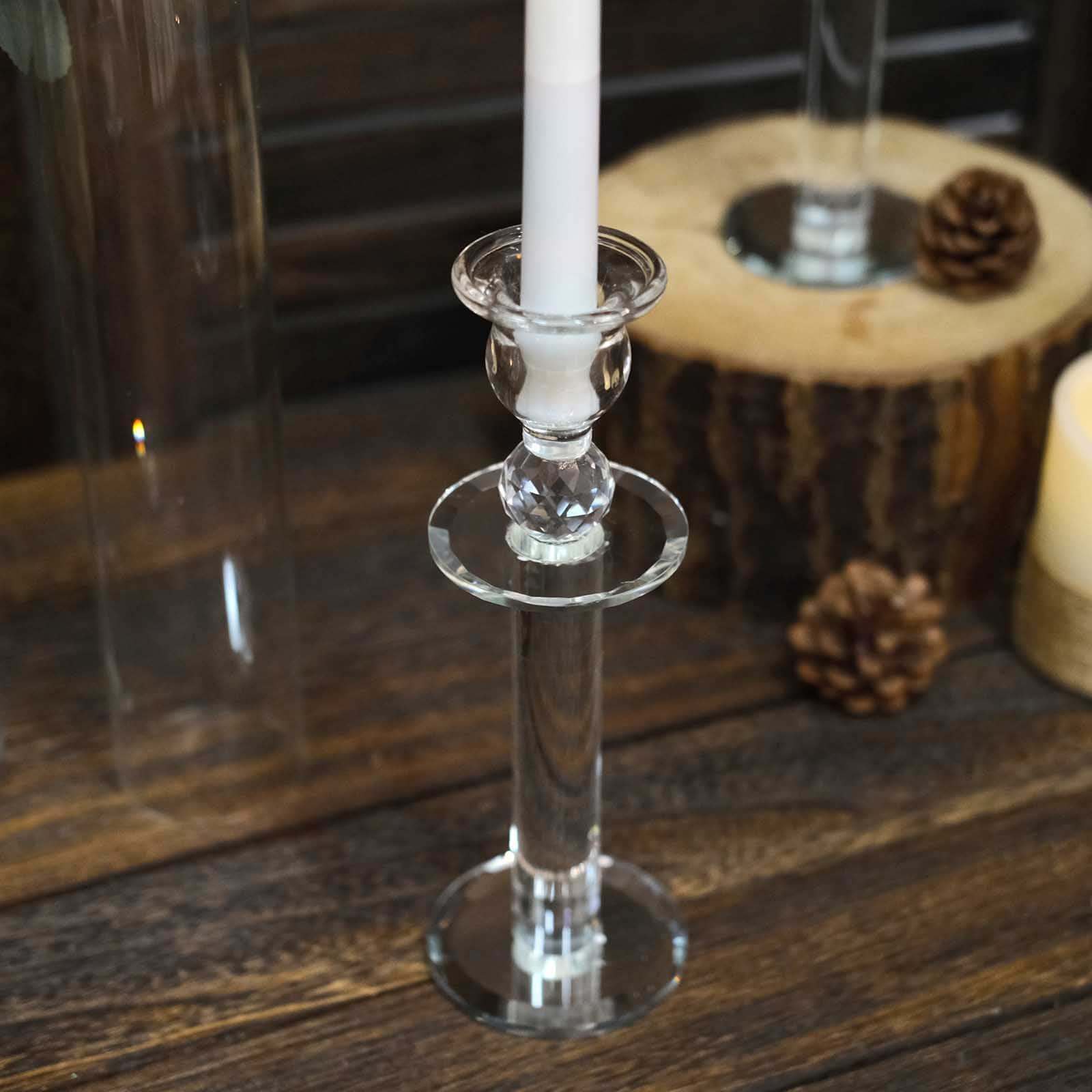2-Pack Crystal Glass Hurricane Taper Candle Holders, Tall Decorative Candle Stands Clear Cylinder Chimney Tubes 18"