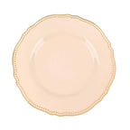 10-Pack Plastic 10" Dinner Plates in Nude with Gold Scalloped Rim - Disposable Large Party Plates