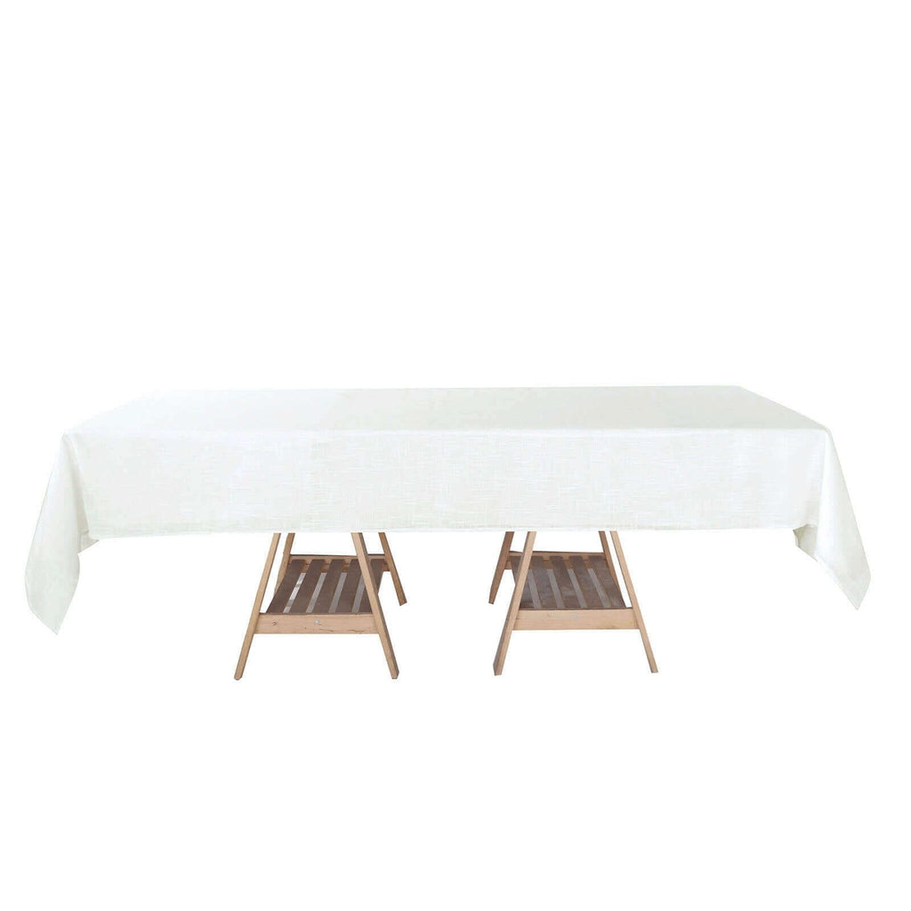 Faux Linen 60"x102" Rectangular Tablecloth White - Slubby Textured & Wrinkle Resistant Table Cover for Weddings and Special Events