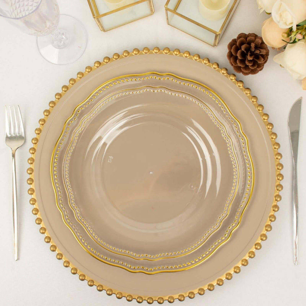 10-Pack Plastic Dinner Plates in Clear with Gold Scalloped Rim - Disposable Party Plates 9"