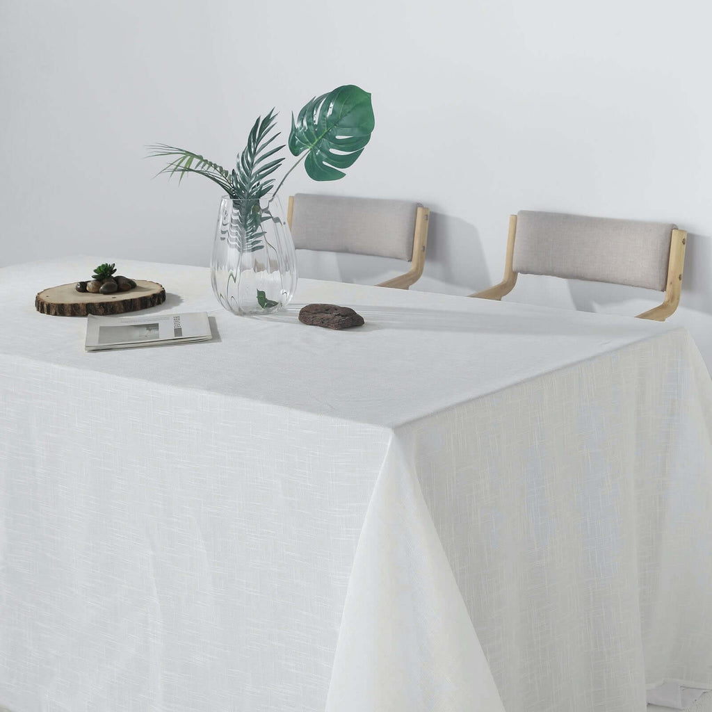 Faux Linen 90"x156" Rectangular Tablecloth White - Slubby Texture Wrinkle-Resistant Seamless Table Cover for Weddings and Events