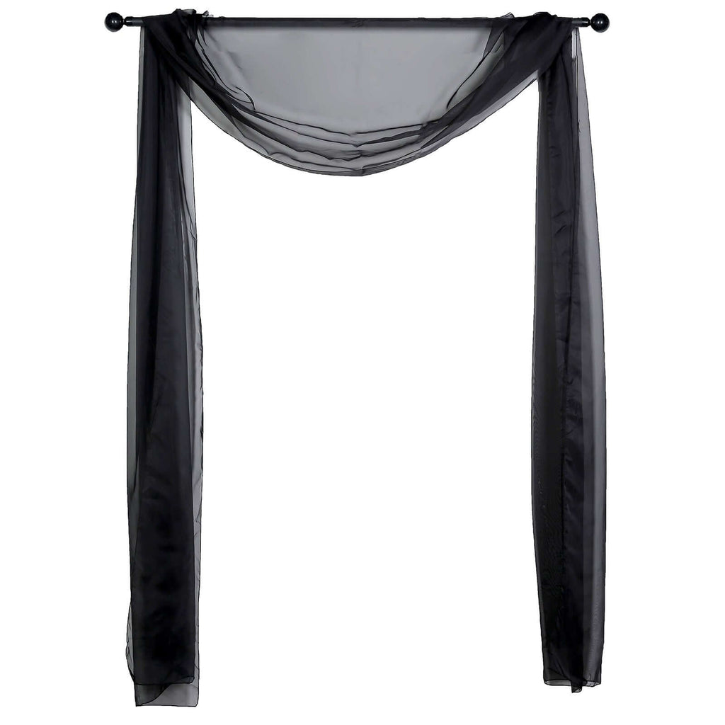 18ft Black Sheer Organza Wedding Arch Drapery Fabric, Window Scarf Valance
