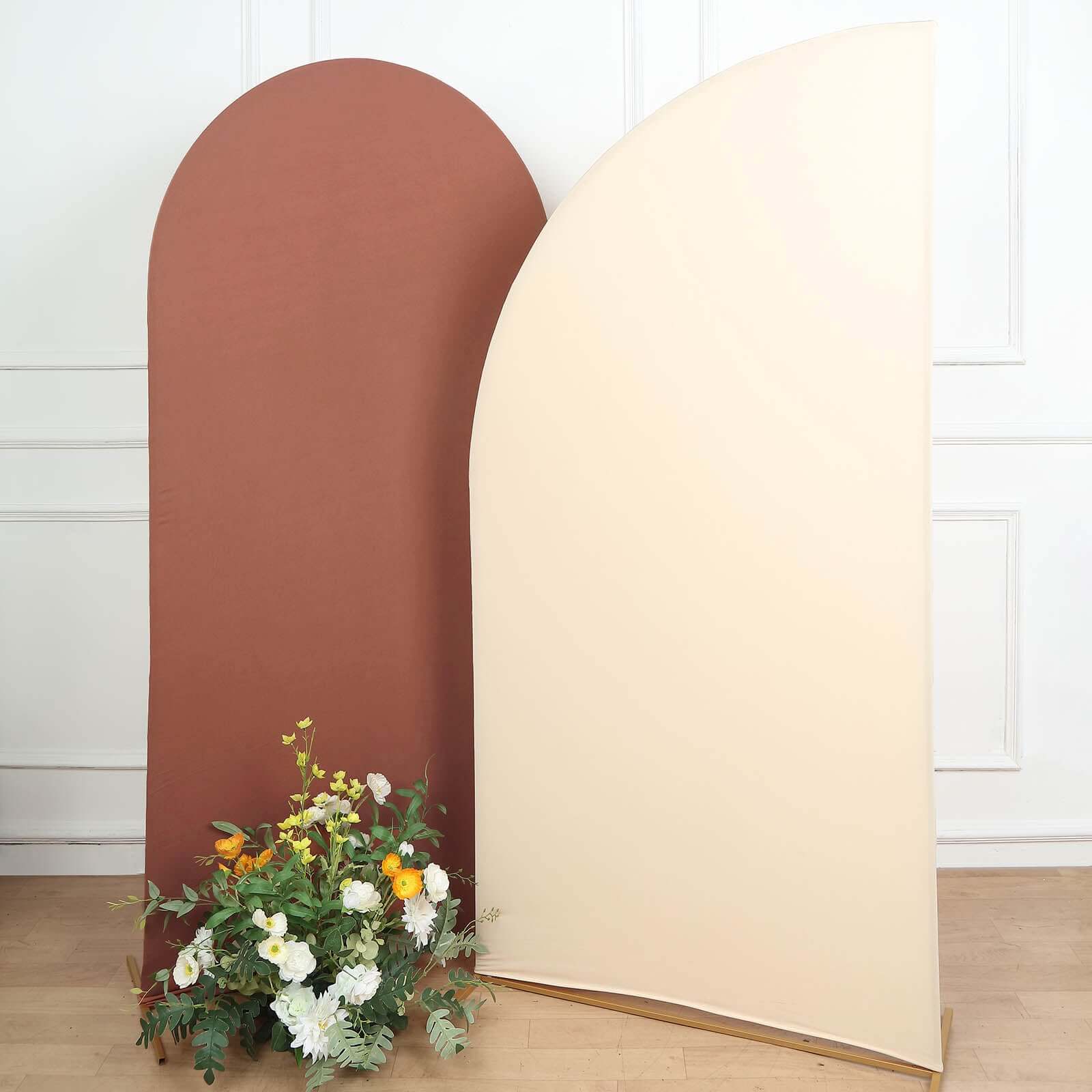 7ft Matte Beige Spandex Half Moon Chiara Backdrop Stand Cover, Custom Fitted Wedding Arch Cover