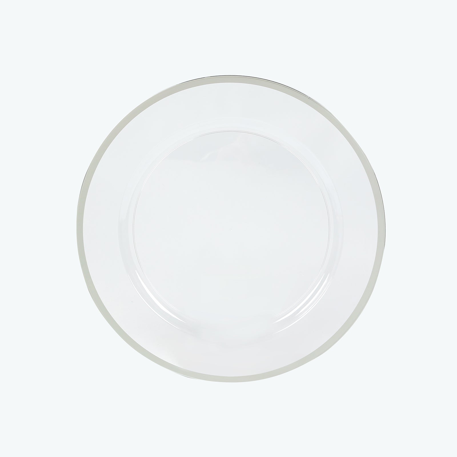 10-Pack Economy Plastic Round Charger Plates 12" in Clear with Wide Silver Rim, Decorative Dinner Party Serving Plates