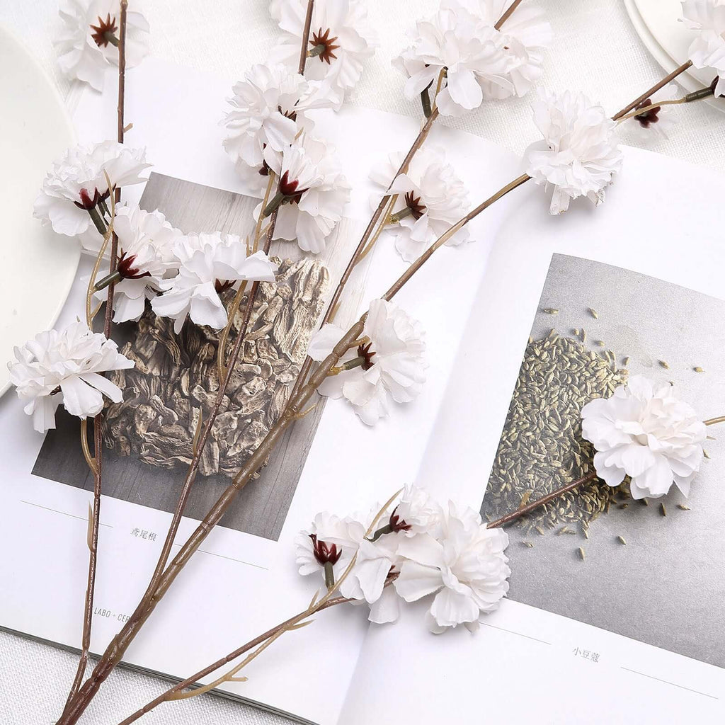 2 Branches 42" Tall Ivory Artificial Silk Carnation Flower Stems