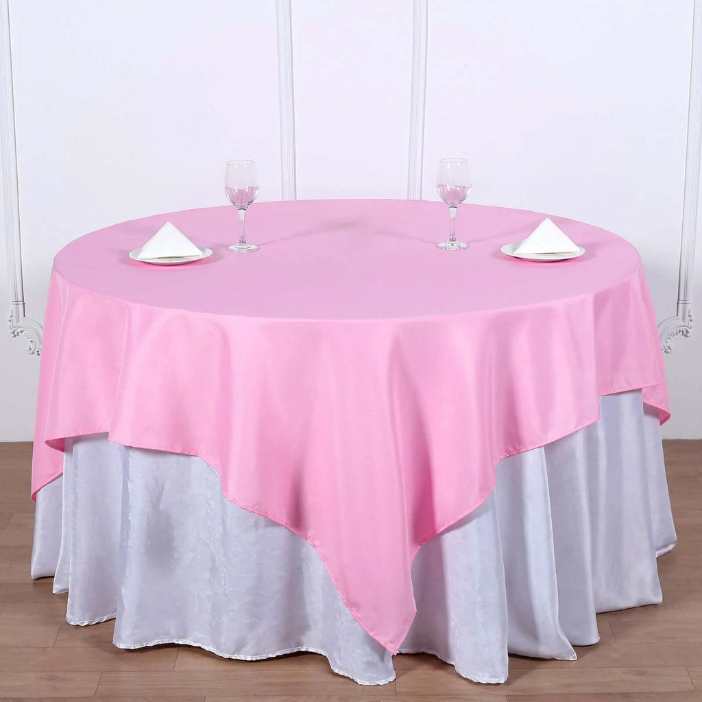 Polyester 70"x70" Table Overlay Square Tablecloth Pink - Wrinkle-Resistant & Durable Table Cover