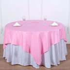 Polyester 70"x70" Table Overlay Square Tablecloth Pink - Wrinkle-Resistant & Durable Table Cover