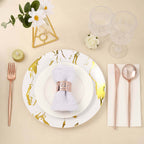 24-Pack Plastic Flatware Set with Sleek Modern Design Rose Gold - Premium Disposable Silverware 8"