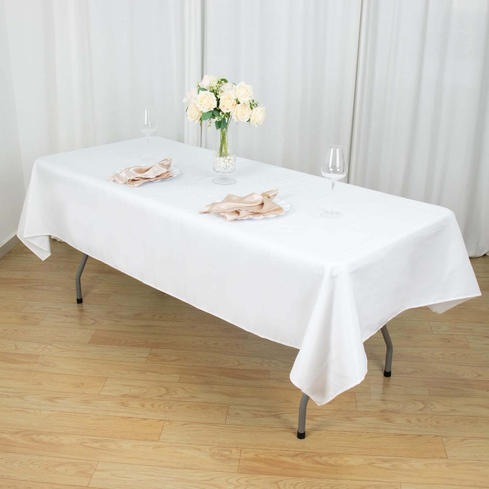 Premium Polyester 54"x96" Rectangle Tablecloth White - Durable 220GSM Stain-Resistant Fabric for Weddings & Events