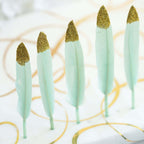 30-Pack Turkey Feathers Craft Feathers Glitter Gold Tip Mint - Decorative Feathers for DIY Party Projects