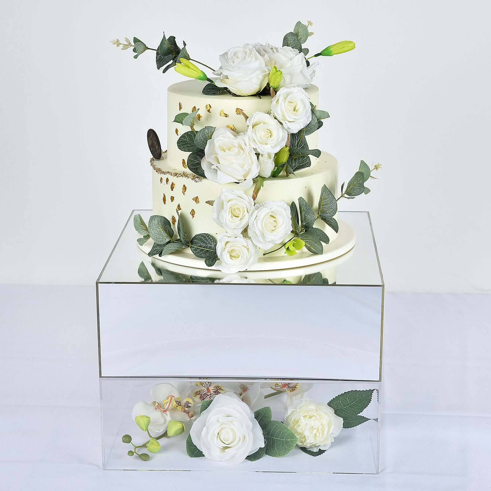 Acrylic Cake Box Stand Pedestal Riser Mirror Finish Silver - Display for Desserts and Events 14"x14"